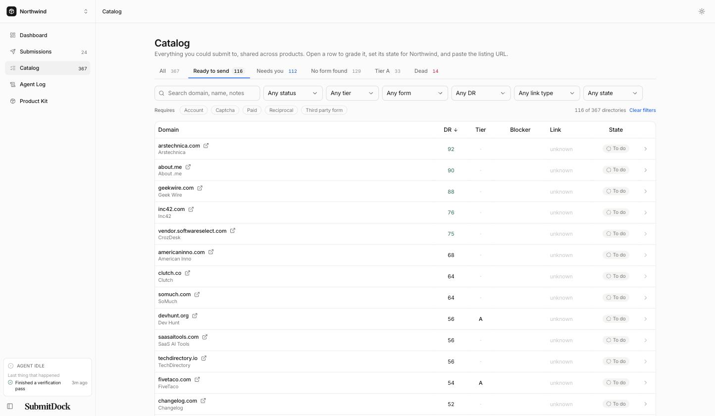 The catalog, ranked by Domain Rating, filtered to what is ready to send